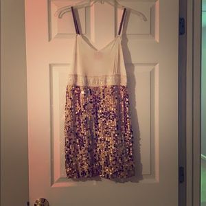 Free People White and Gold Sequin Dress